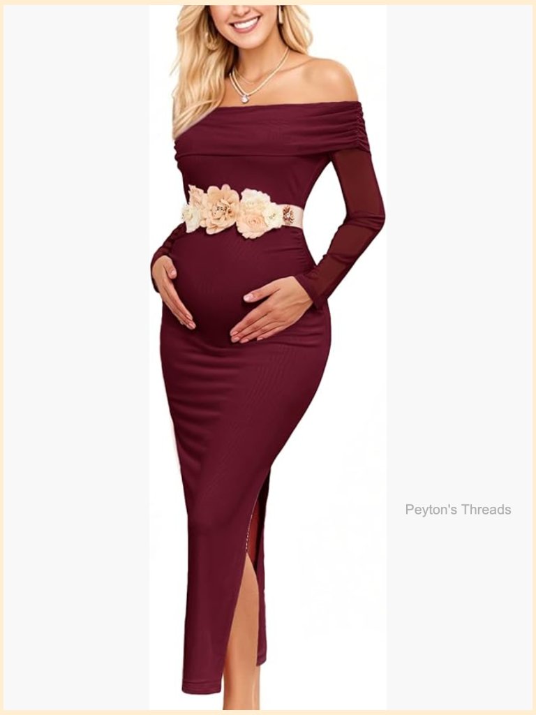 Off Shoulder Maternity Dress Mesh Mermaid Ruched Maxi Gown For Baby Shower